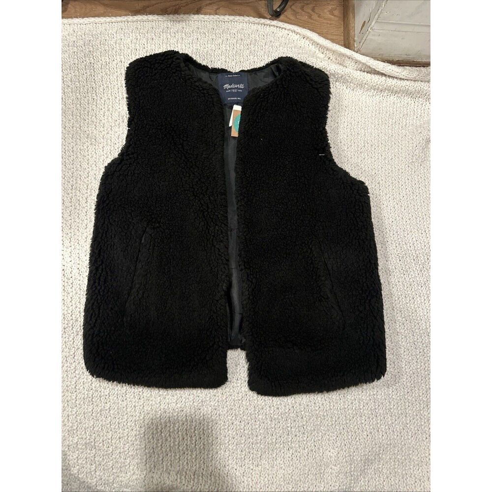 MADEWELL NEW WOMENS SMALL Black Faux Fur Vest